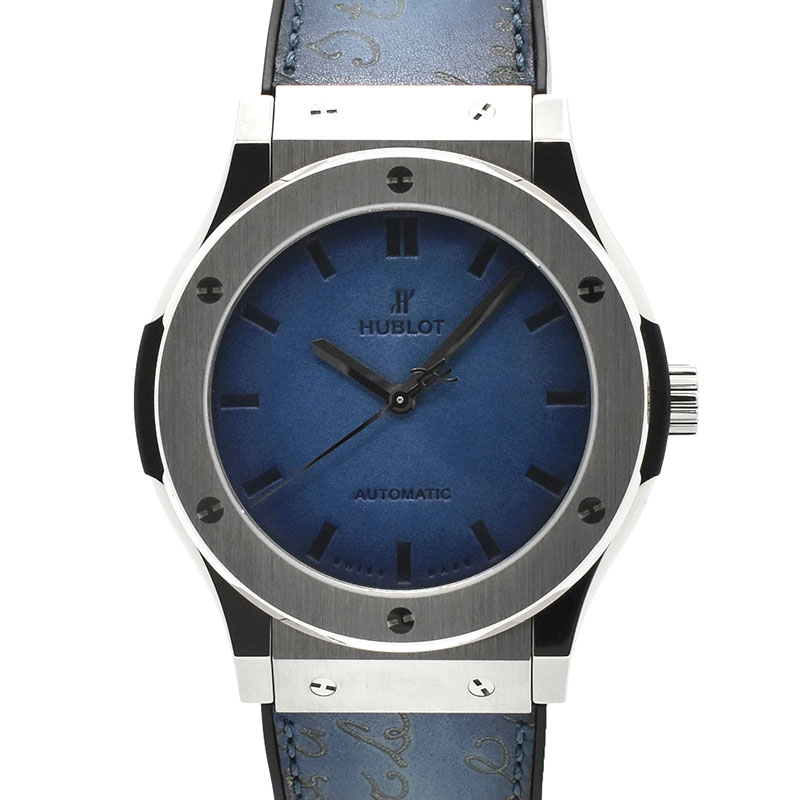 ウブロ　HUBLOT　クラシックフュージョン ベルルッティ スクリット オーシャンブルー　511.NX.050B.VR.BER16　世界500本限定　ブルー　ベネチアレザー　45mm　USED　中古