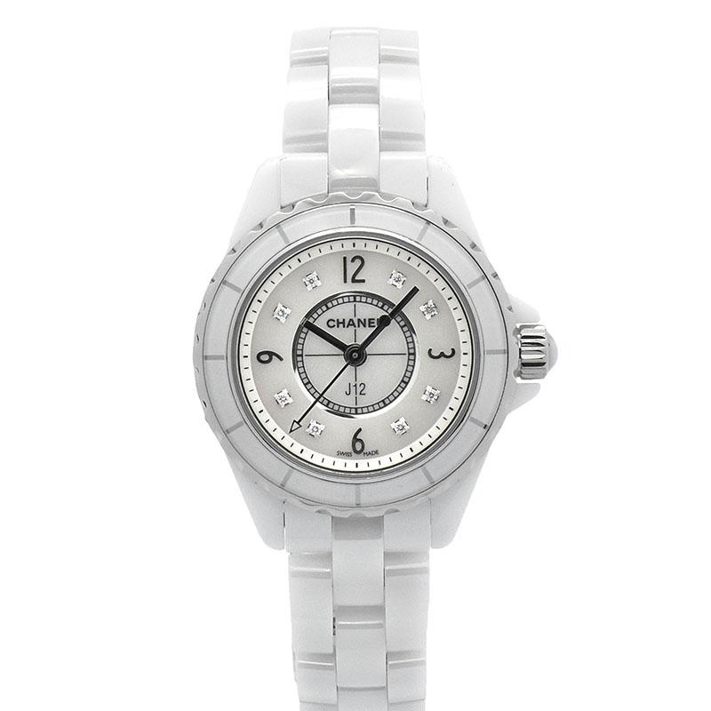 シャネル　CHANEL　J12　H2570　ホワイトセラミック　29mm　ホワイトシェル　8Pダイヤ　USED　中古