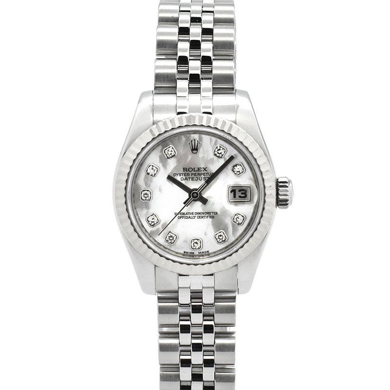 ロレックス　ROLEX　デイトジャスト　Ref.179174NG　ホワイトシェル/10Pダイヤ　26mm　Z番　USED　中古