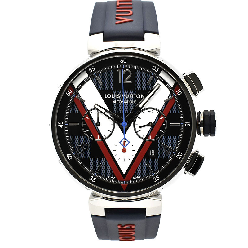 ルイヴィトン　LOUIS VUITTON 　タンブール オートマティック クロノグラフ ダミエ・コバルトV　QA076Z　46mm　USED　中古