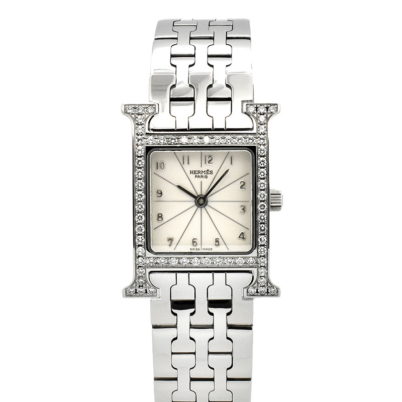 エルメス　HERMES　Hウォッチ ベゼルダイヤ　HH1.230　シルバー　30×21mm　クォーツ　USED　中古