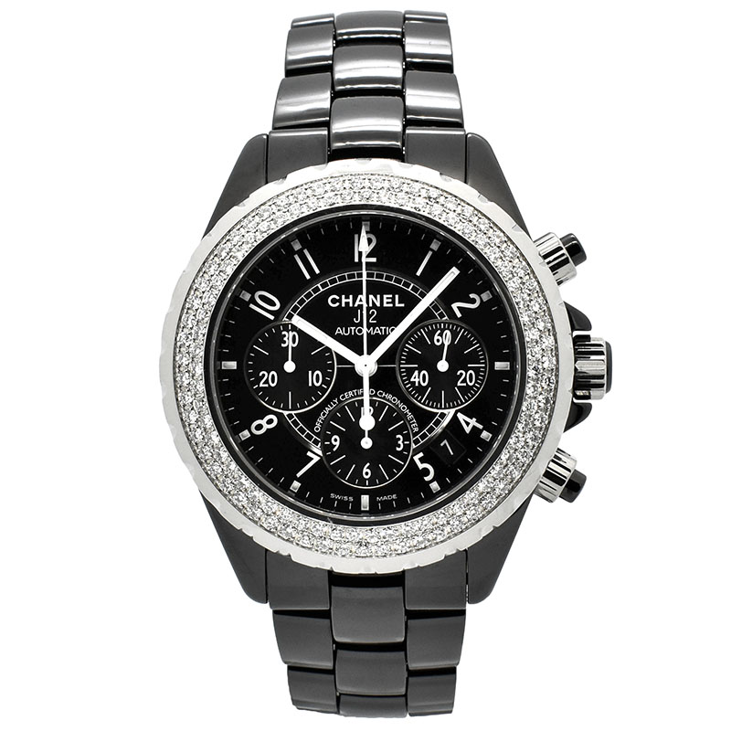 シャネル　CHANEL　J12 クロノグラフ ベゼルダイヤ　Ref.H1009　41mm　ブラック　USED　中古