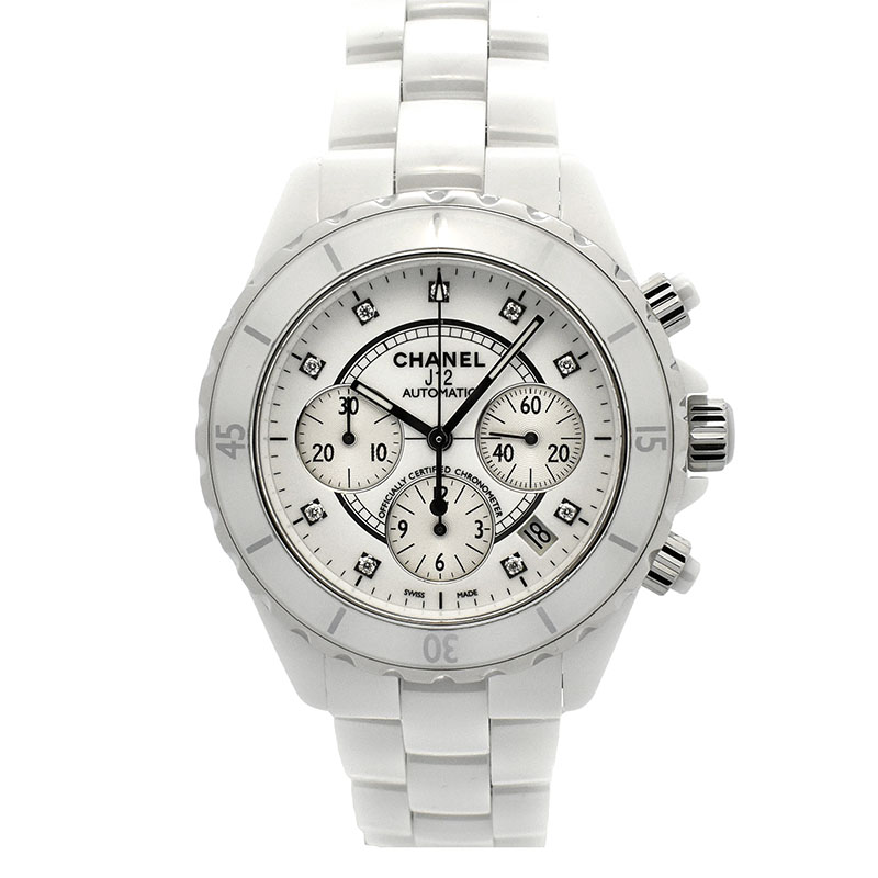 シャネル　CHANEL　J12 クロノグラフ ホワイトセラミック　Ref.H2009　9Pダイヤ　自動巻　41mm　USED　中古