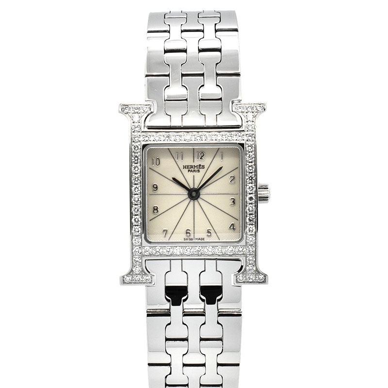 エルメス　HERMES　Hウォッチ ベゼルダイヤ　HH1.230　シルバー　30×21mm　クォーツ　USED　中古