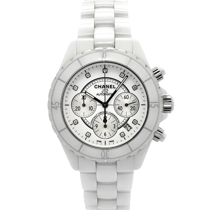 シャネル　CHANEL　J12 クロノグラフ ホワイトセラミック　Ref.H2009　9Pダイヤ　自動巻　41mm　USED　中古