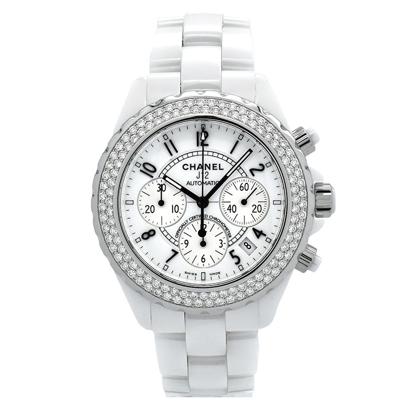シャネル　CHANEL　J12 クロノグラフ ベゼルダイヤ　Ref.H1008　41mm　ホワイト　USED　中古