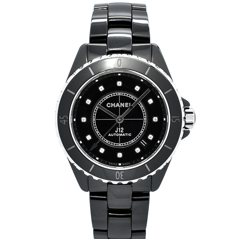 シャネル　CHANEL　J12　Ref.H5702　38mm　12Pダイヤ　ブラック　シースルーバック　USED　中古