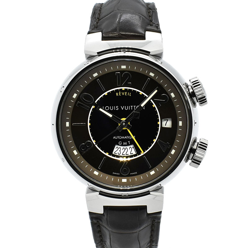 ルイヴィトン　LOUIS VUITTON 　タンブールGMT レヴェイユ　Q1151　アラーム　自動巻　ブラウン　41.5mm　USED　中古
