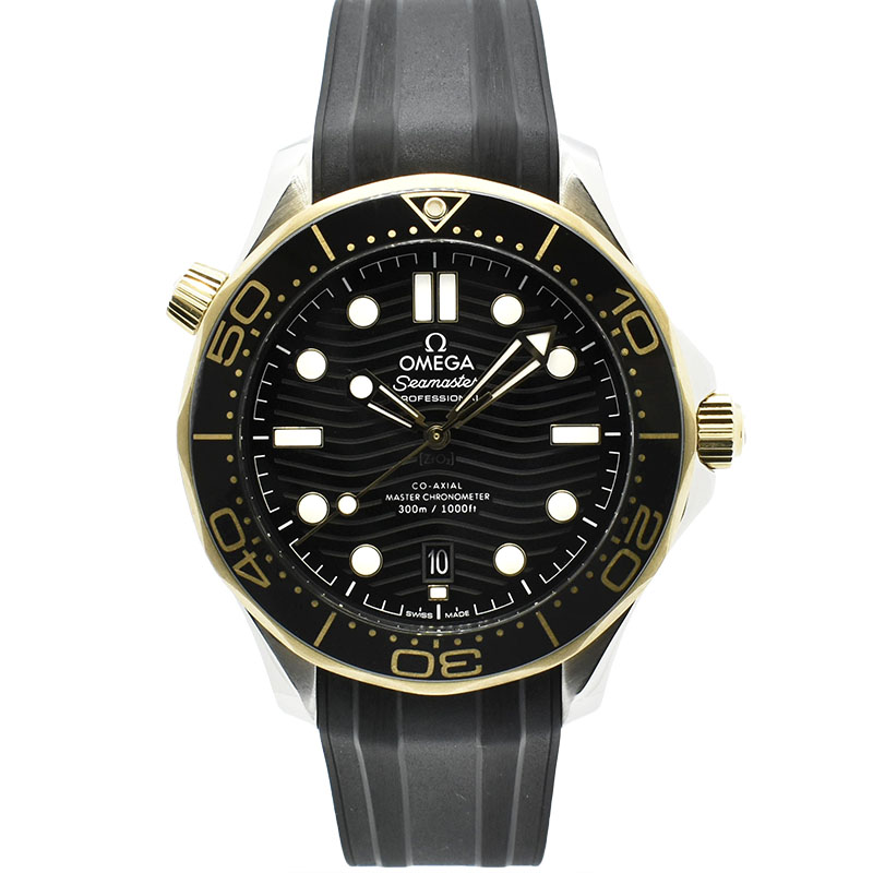 オメガ　OMEGA　シーマスター300 コーアクシャル マスタークロノメーター　210.22.42.20.01.001　ブラック　42mm　18KYG×SS　ラバーベルト　USED　中古