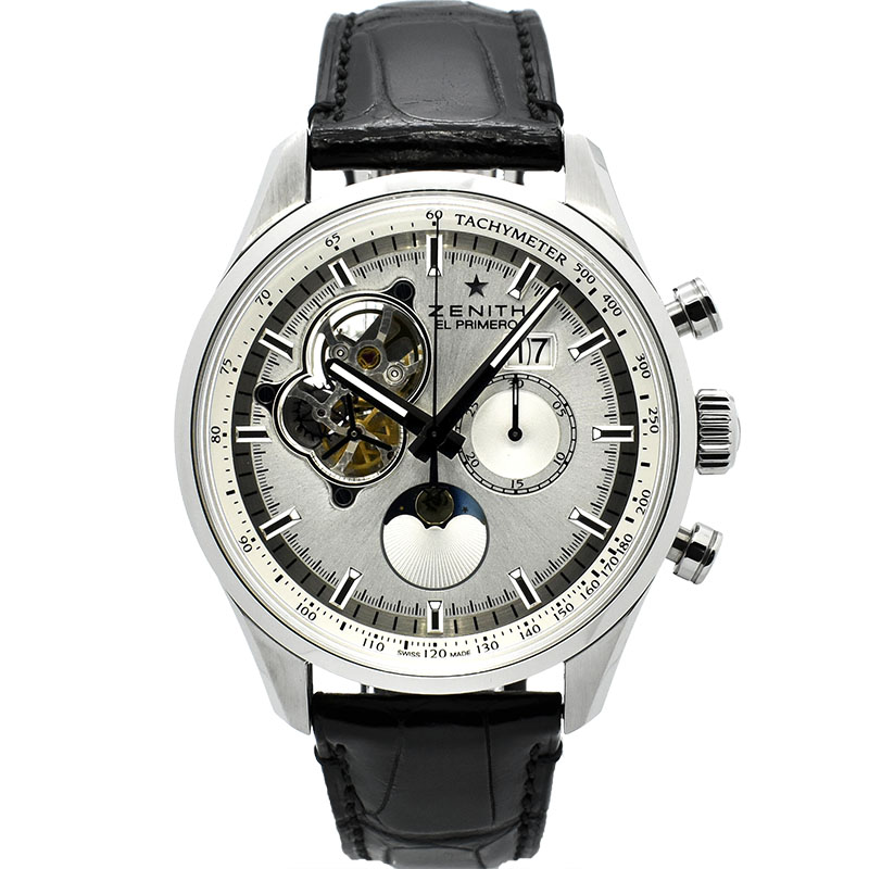 ゼニス　ZENITH　クロノマスターオープン ムーンフェイズ　03.2160.4047/01.C713　45mm　シルバー　USED　中古