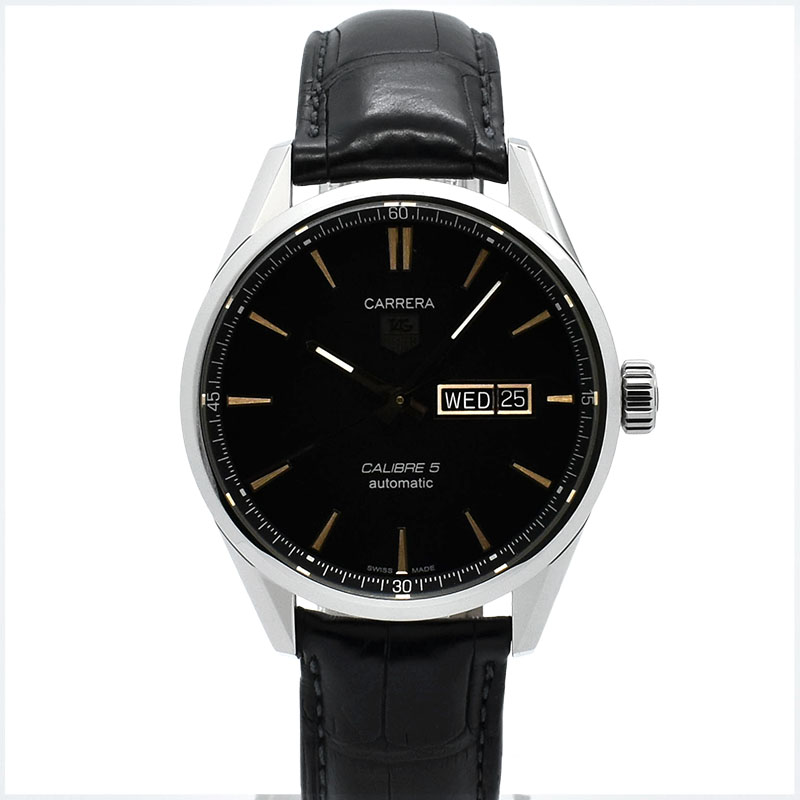 タグホイヤー　TAG HEUER　カレラ デイデイト キャリバー5　WAR201C.FC6266　41mm　SS　ブラック　革ベルト　USED　中古