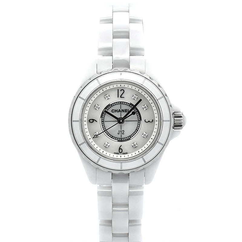 シャネル　CHANEL　J12　H2570　ホワイトセラミック　29mm　ホワイトシェル　8Pダイヤ　USED　中古