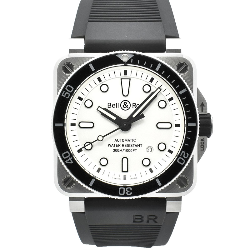 ベル＆ロス　BELL＆ROSS　BR0392-D-WH-ST/SRB　BR03-92 ダイバー ホワイト　ラバー　42mm　新品アウトレット