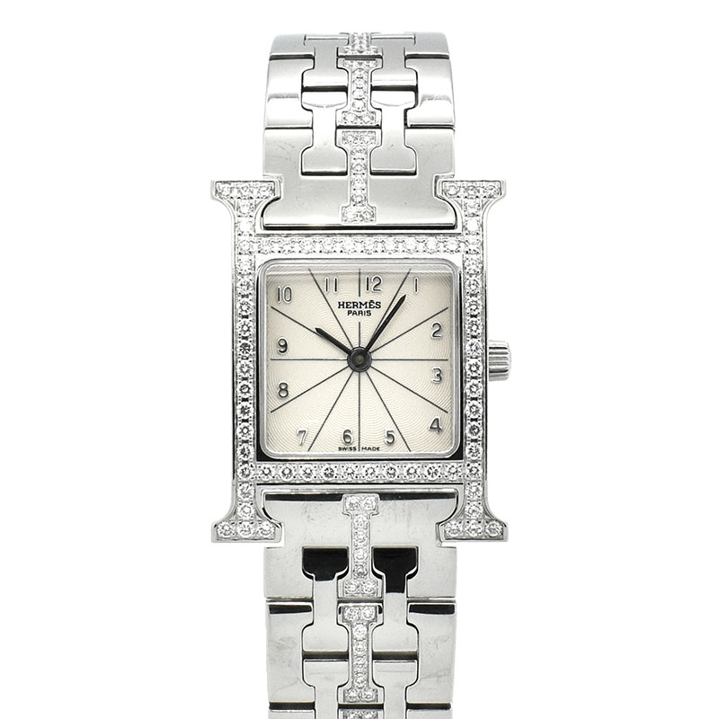 エルメス　HERMES　Hウォッチ ベゼルダイヤ　HH1.230　シルバー　30×21mm　クォーツ　USED　中古