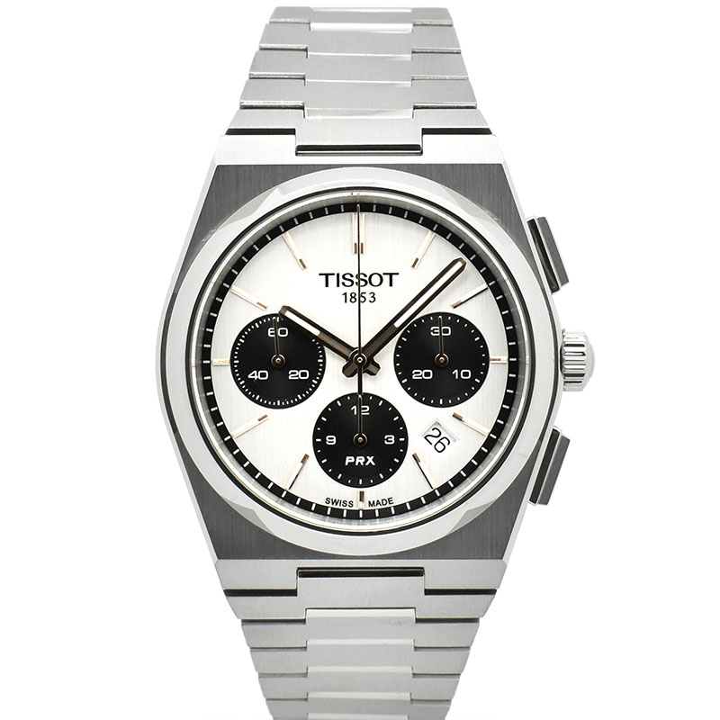 ティソ　TISSOT　PRX オートマティック クロノグラフ　T137.427.11.011.00　ホワイト/ブラック　42mm　USED　中古