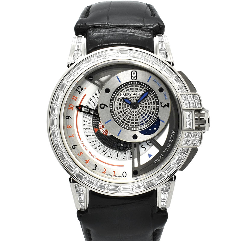 ハリーウィンストン　HARRY WINSTON　オーシャン デュアルタイム バゲットダイヤモンドベゼル　OCEATZ44WW013　44.2mm　18KWG　世界20本限定　USED　中古