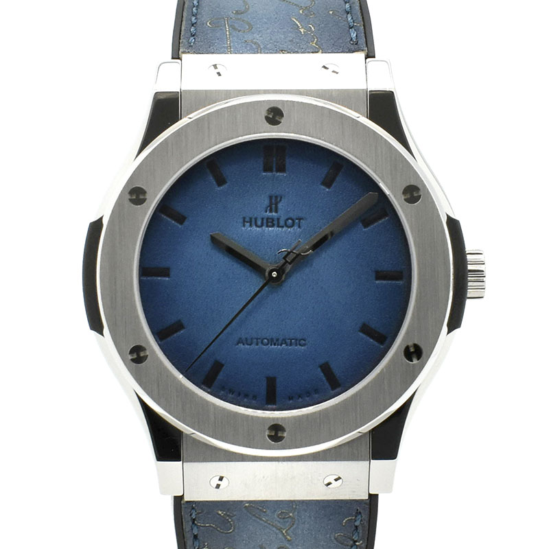 ウブロ　HUBLOT　クラシックフュージョン ベルルッティ スクリット オーシャンブルー　511.NX.050B.VR.BER16　世界500本限定　ブルー　ベネチアレザー　45mm　USED　中古