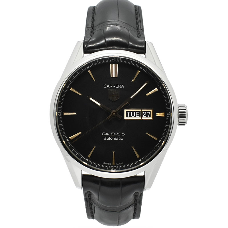 タグホイヤー　TAG HEUER　カレラ デイデイト キャリバー5　WAR201C.FC6266　41mm　SS　ブラック　革ベルト　USED　中古