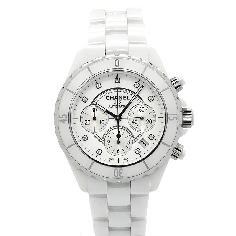 シャネル　CHANEL　J12 クロノグラフ ホワイトセラミック　Ref.H2009　9Pダイヤ　自動巻　41mm　USED　中古