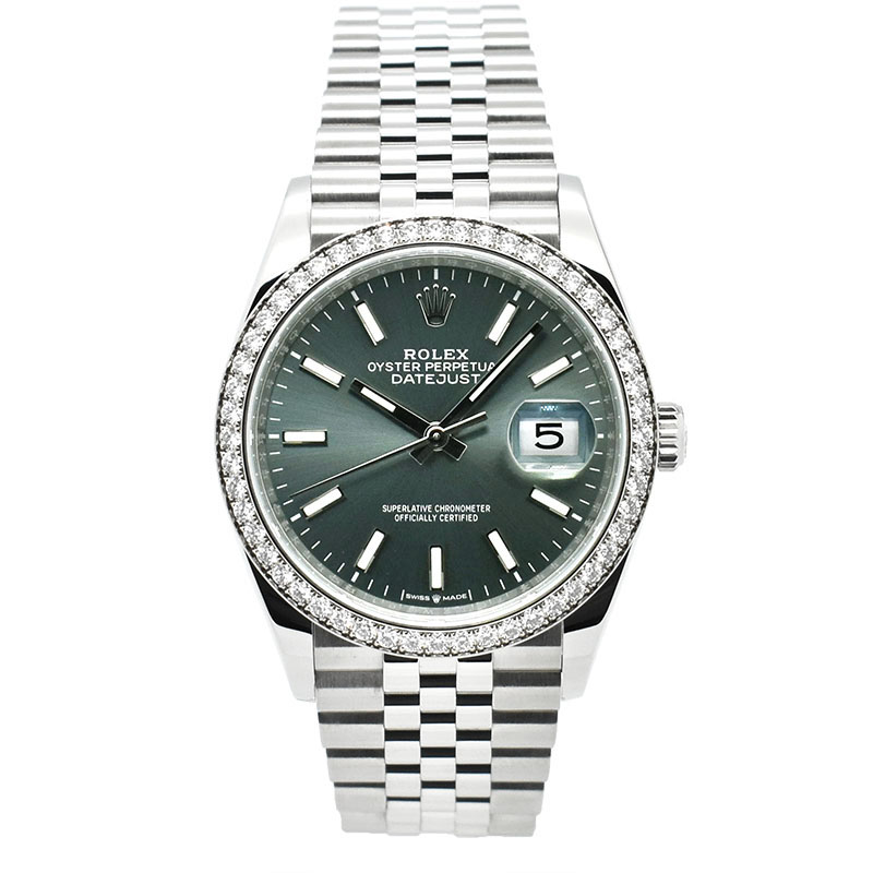 ロレックス　ROLEX　デイトジャスト36 ダイヤベゼル　Ref.126284RBR　36mm　ミントグリーン　USED　中古