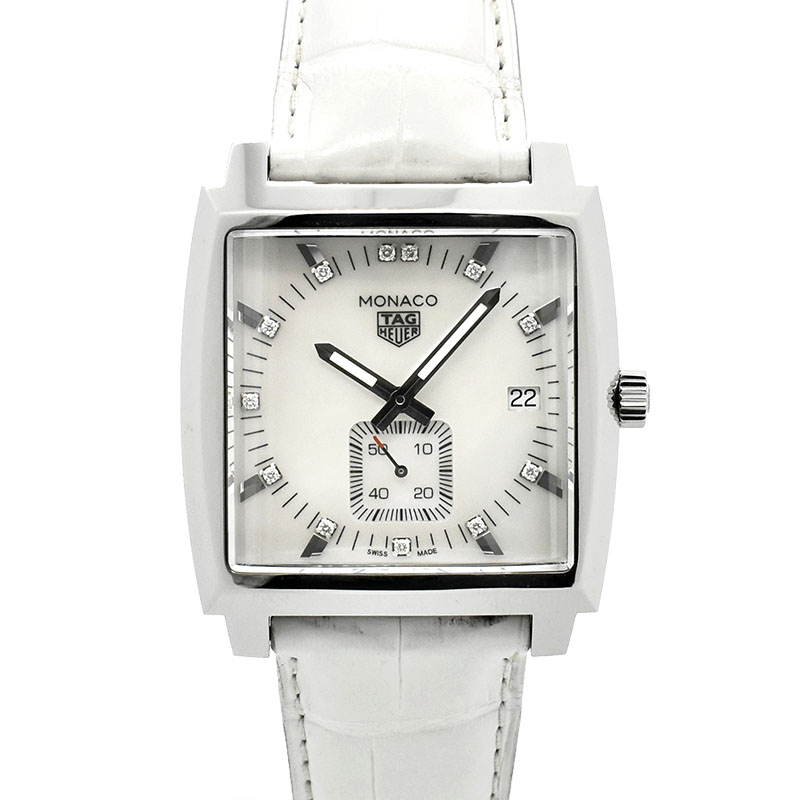 タグホイヤー　TAG HEUER　モナコ　WAW131B.FC6247　ホワイトシェル/12Pダイヤ　37mm　クォーツ　USED　中古