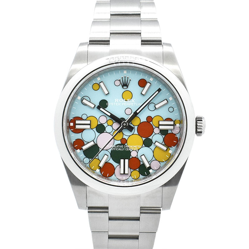 ロレックス　ROLEX　オイスターパーペチュアル 41　Ref.124300　ターコイズブルー/セレブレーションモチーフ　41mm　未使用品