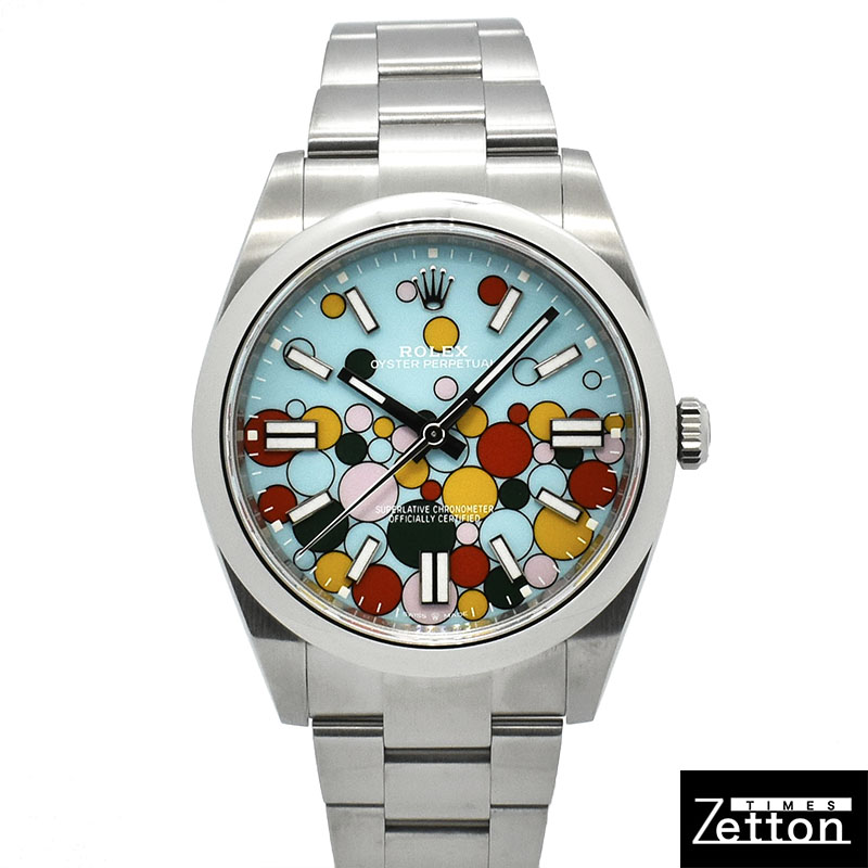 ロレックス　ROLEX　オイスターパーペチュアル 41　Ref.124300　ターコイズブルー/セレブレーションモチーフ　41mm　USED　中古