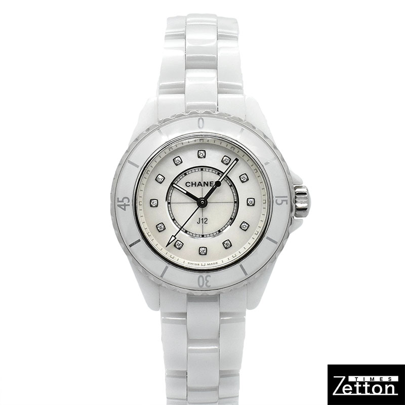 シャネル　CHANEL　J12 ホワイトセラミック　H5704　ホワイトシェル　12Pダイヤ　クォーツ　33mm　USED　中古