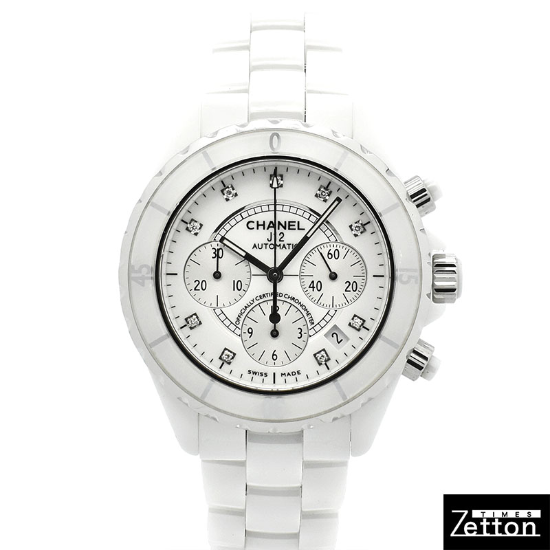 シャネル　CHANEL　J12 クロノグラフ ホワイトセラミック　Ref.H2009　9Pダイヤ　自動巻　41mm　USED　中古