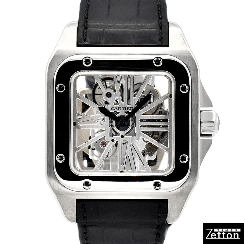 カルティエ　CARTIER　サントス100 XL スケルトン　W2020018　パラジウム　 46.5×54.9mm　USED　中古