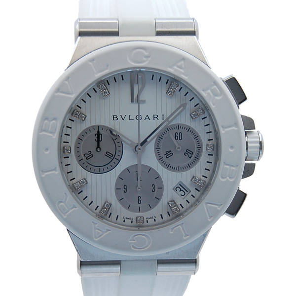 ブルガリ　BVLGARI　ディアゴノ　クロノグラフ　DG40WSWVDCH/11　ホワイト　USED　中古