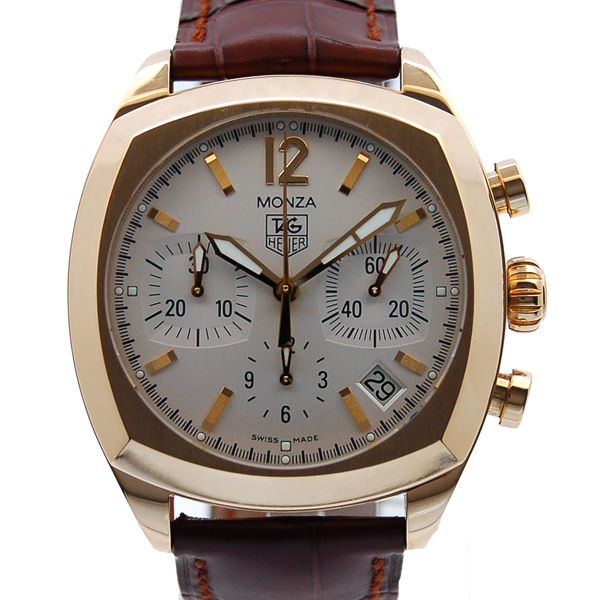 タグホイヤー　TAG HEUER　モンツァ 　クロノグラフ　CR514A　アイボリー　革ベルト　18KYG　　自動巻き　USED　中古