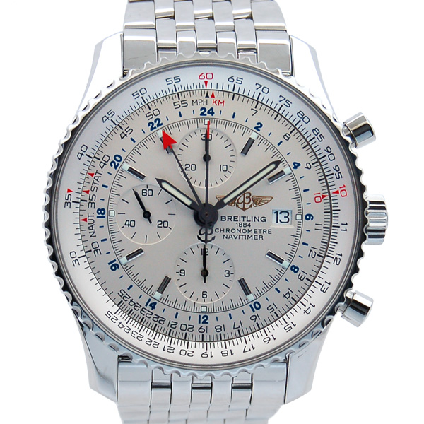 ブライトリング　BREITLING　A242G71NP　ナビタイマーワールド　GMT　自動巻き　シルバー　USED　中古