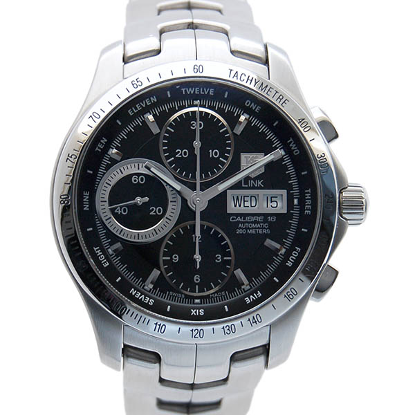 タグホイヤー　TAG HEUER　リンククロノ　タキメータークロノ　デイデイト　CJF211A.BA0594　ブラック　USED　中古