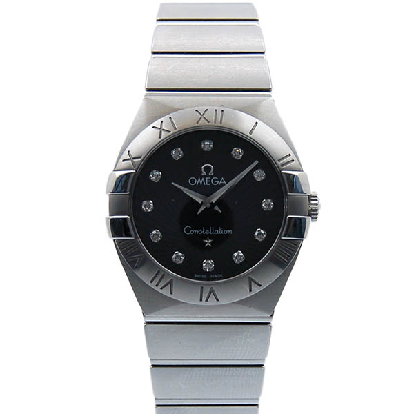 オメガ　OMEGA　コンステレーション　ブラッシュ　123.10.27.60.51.001　レディース　SS　ブラック　12Pダイヤ　USED　中古