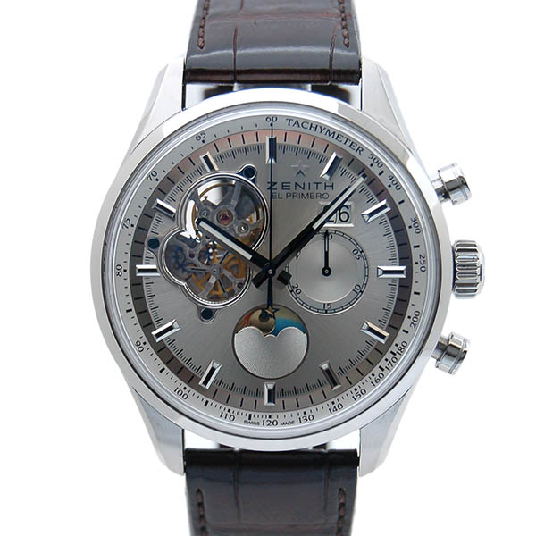 ゼニス　ZENITH　クロノマスターオープン　ムーンフェイズ　03.2160.4047/01.C713　SS　45mm　シルバー　革　USED　中古