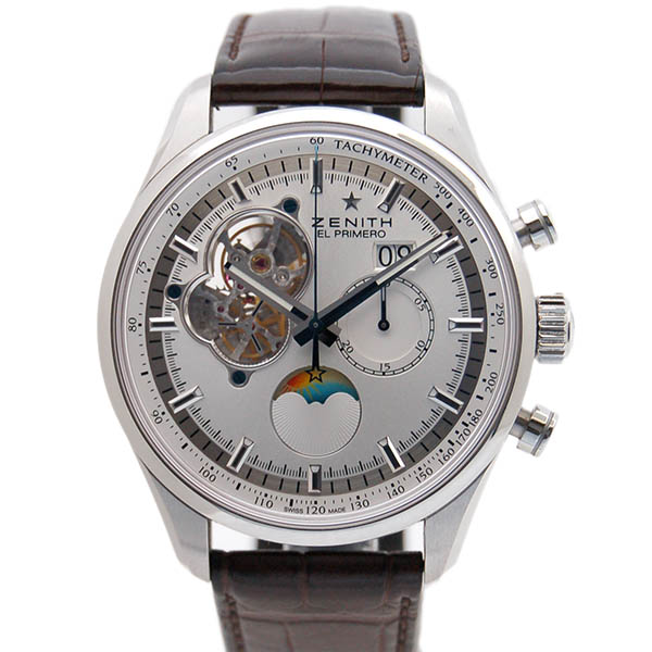 ゼニス　ZENITH　クロノマスターオープン　ムーンフェイズ　03.2160.4047/01.C713　SS　45mm　シルバー　革　USED　中古