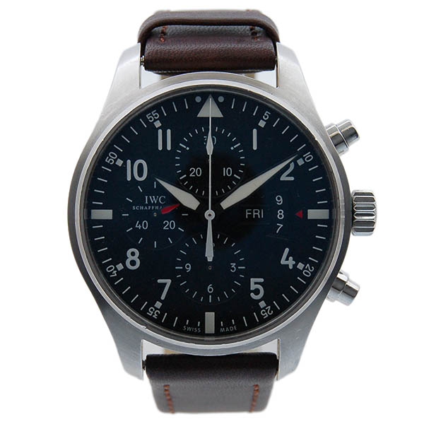 IWC　パイロットウォッチクロノ　IW377701　デイデイト　SS　ブラック　自動巻　革　USED　中古