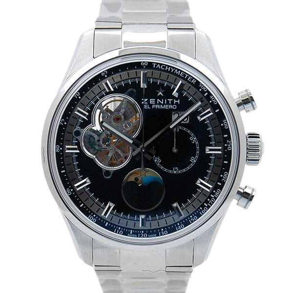 ゼニス　ZENITH　クロノマスターオープン　ムーンフェイズ　03.2160.4047/21.M2160　SS　45mm　ブラック　USED　中古