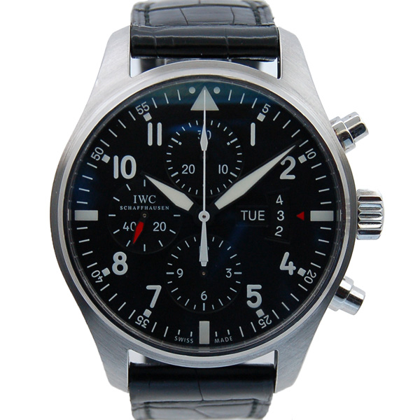 IWC　パイロットウォッチクロノ　IW377701　デイデイト　SS　ブラック　自動巻　革　USED　中古