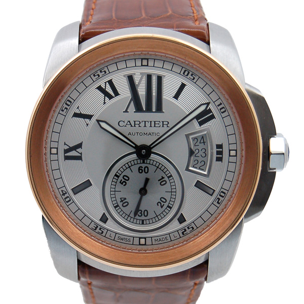 カルティエ　CARTIER　カリブル　ドゥ　カルティエ　W7100039　SS×PG　メンズ　自動巻　シルバー　革ベルト　USED　中古