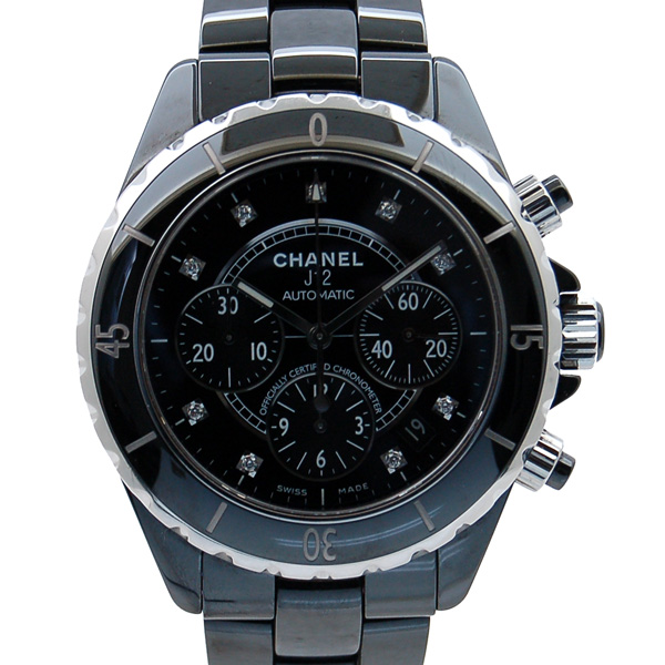 シャネル　CHANEL　J12　クロノグラフ　ブラックセラミック　H2419　9Pダイヤ　自動巻　41mm　200m防水　USED　中古