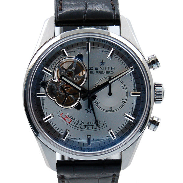 ゼニス　ZENITH　クロノマスターオープン　パワーリザーブ　03.2080.4021/01.C494　SS　シルバー　革　USED　中古