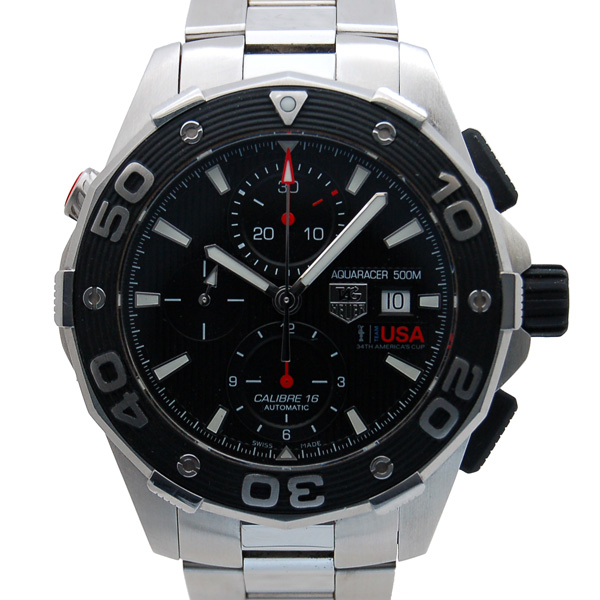タグホイヤー　TAG HEUER　アクアレーサー　クロノグラフ　アメリカズカップ記念　CAJ2111.BA0872　44mm　ブラック　USED　中古