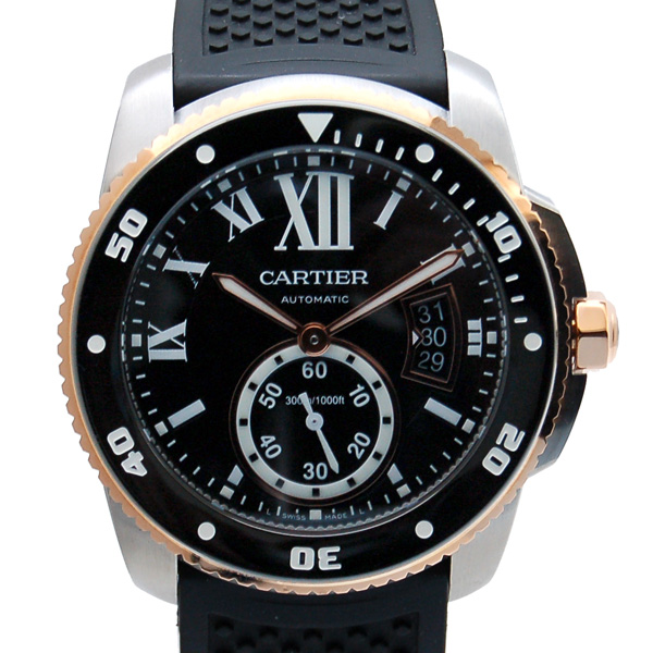 カルティエ　CARTIER　カリブル　ドゥ　カルティエ　ダイバー　W7100055　PGベゼル　メンズ　42mm　ラバー　ブラック　USED　中古