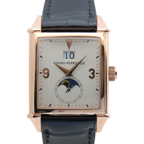 ジラール・ペルゴ　GIRARD PERREGAUX　ヴィンテージ1945　ビッグデイト　ムーンフェイズ　25800　18KRG　シルバー　革ベルト　USED  中古