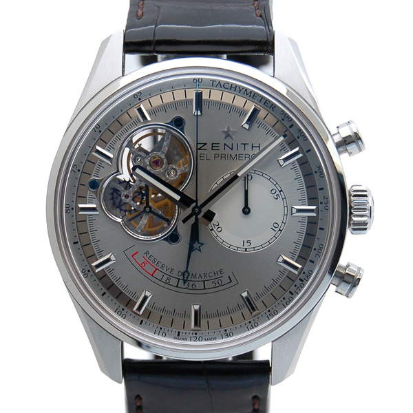 ゼニス　ZENITH　クロノマスターオープン　パワーリザーブ　03.2080.4021/01.C494　SS　シルバー　Dバックル　革　USED　中古
