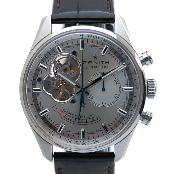 ゼニス　ZENITH　クロノマスターオープン　パワーリザーブ　03.2080.4021/01.C494　SS　シルバー　革　USED　中古