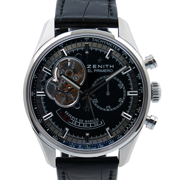 ゼニス　ZENITH　クロノマスターオープン　パワーリザーブ　03.2080.4021/21.C496　SS　ブラック　革　USED　中古