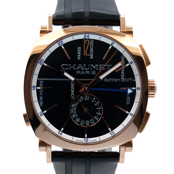 ショーメ　CHAUMET　ダンディー ＧＭＴ　W11893-32C　40mm　18KPG　ブラック　革ベルト　USED　中古
